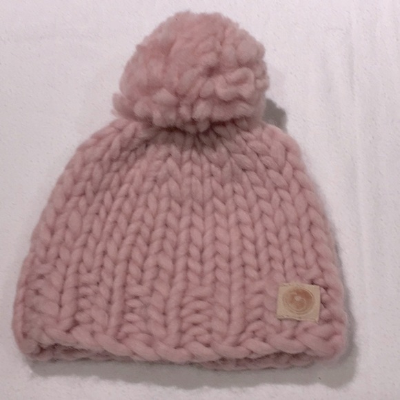 Pastel Pink Knit Infant Beanie with Pom Pom - Picture 2 of 4